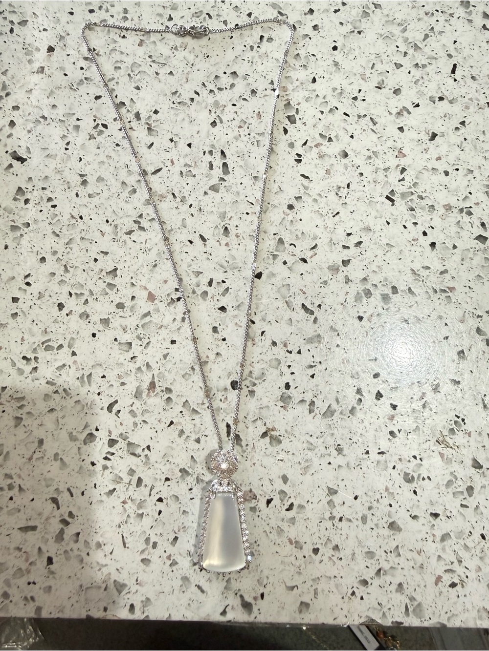 21mm White Agate Halo Pendant Necklace Silver-Tone Chain.